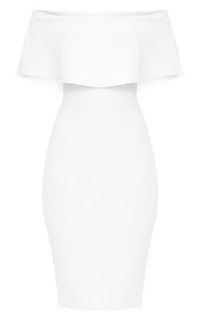 white bardot frill mini dress