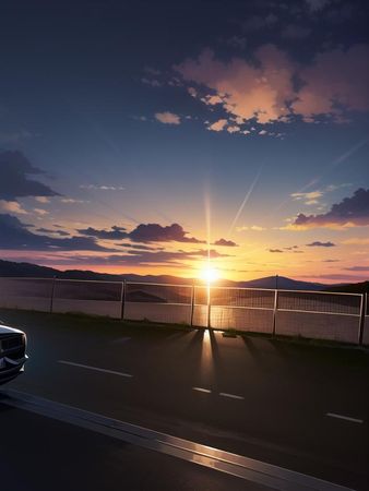 anime aesthetic sunest night summer car 🚗 road