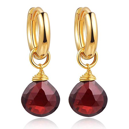 Amazon.com: Piara Genuine Red Garnet Drop Earrings, Handmade 18K Gold Plated Dangle Earrings, Earrings Hoops Jewelry For Women, January Birthstone: Clothing