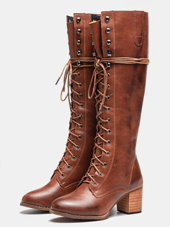 Brown Leather Lace-up boots