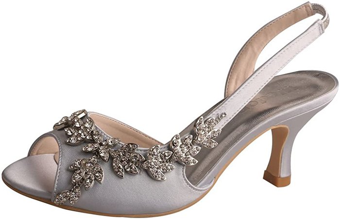 Amazon.com | Wedopus MW13105 Women's Peep Toe Slingback Mid Heel Sandals Rhinestones Satin Evening Prom Wedding Shoes Navy Size 6 | Heeled Sandals
