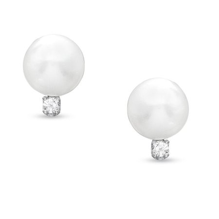6.0mm Cultured Freshwater Pearl and Diamond Accent Stud Earrings in 14K White Gold | Pearl June Birthstone | Birthstones | Collections | Zales
