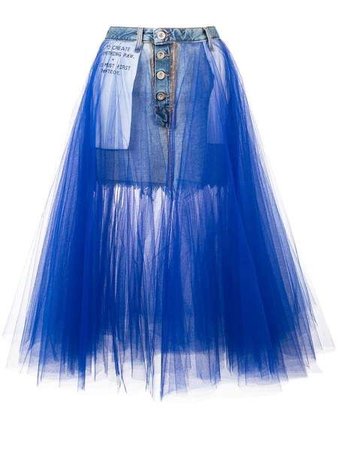MARION Taffeta & Denim Skirt in Blue