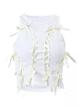 2023 Lace Up Ribbed Cropped Tank Top White S in Tops&Tees Online Store | AnotherChill.com