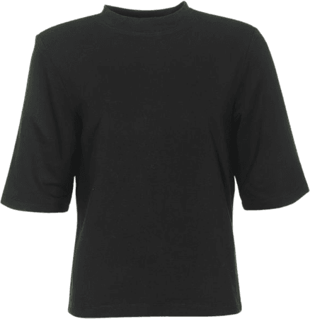 black t-shirt with shoulder pads