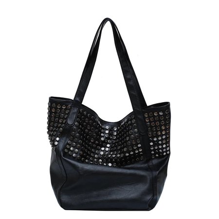 Studded decorative women's shoulder bag handbag metal chain leather opening large capacity handbag ladies messenger bag bucket|Top-Handle Bags| - AliExpress