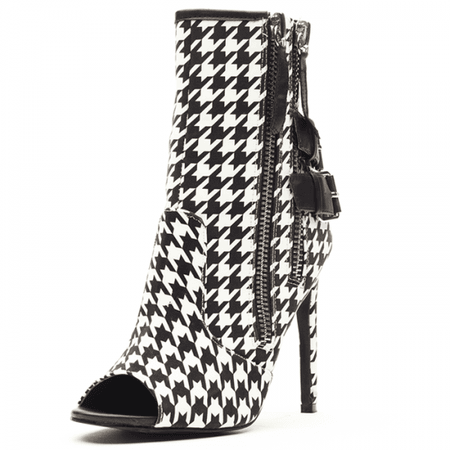 Black and White Houndstooth Buckles Stiletto Boots for Work, Date, Going out | FSJ