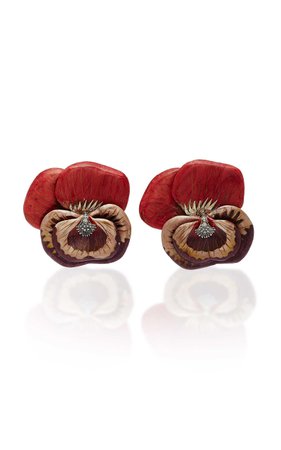 Marquetry Sculptural Red Pansy Earrings by Silvia Furmanovich | Moda Operandi