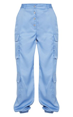 Dusty Blue Popper Cargo Pocket Pants | PrettyLittleThing USA