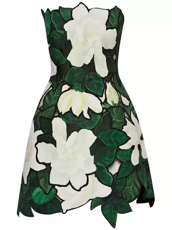 Oscar De La Renta Gardenia Faille Embroidered Minidress - Farfetch