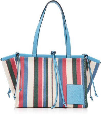Cushion Striped Leather-Trimmed Canvas Tote