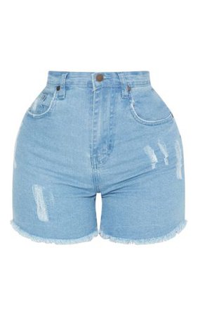 Shape Light Wash Denim Shorts | Curve | PrettyLittleThing