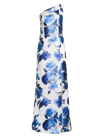 Shop Black Halo Eve Dolan Floral One-Shoulder Gown | Saks Fifth Avenue