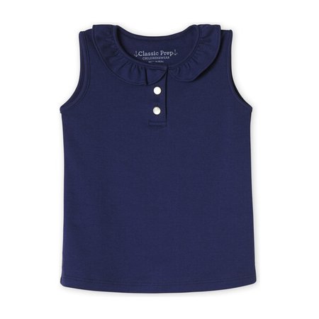 Zoe Sleeveless Pima Polo Shirt, Medieval Blue - Kids Girl Clothing Tops - Maisonette