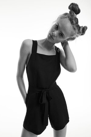 Linen-blend playsuit - Black - Ladies | H&M GB