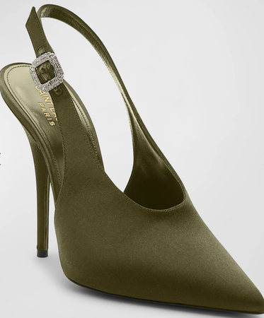 saint laurent sling back green heels