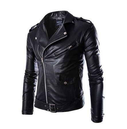 Men's Faux Leather Buckles Motorcycle Jacket