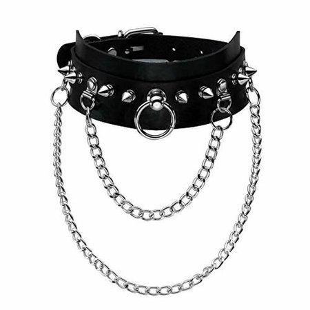 black leather chain choker