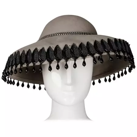 Unworn with Tags Vintage Makins New York Gray Hat with Beading + Rhinestones For Sale at 1stDibs | makins hats, black cowboy hat with rhinestones
