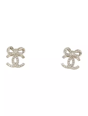 Chanel Pre Fall 2022 Strass CC Bow Stud Earrings - Palladium-Plated Stud, Earrings - CHA887537 | The RealReal