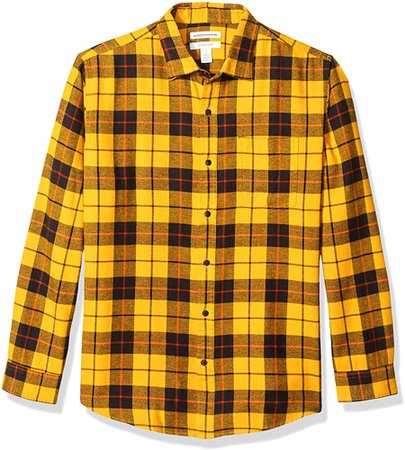 Amazon.com: Amazon Essentials Men's Regular-Fit Long-Sleeve Plaid Flannel Shirt, Yellow, X-Large: Clothing