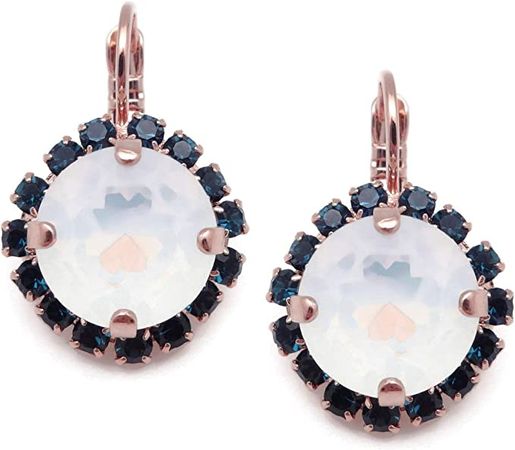 Mariana Mood Indigo Swarovski Crystal Rose Goldtone Earrings White Opalescent with Blue Border 1069 : Amazon.ca: Clothing, Shoes & Accessories