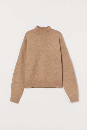Knit Mock-turtleneck Sweater - Beige