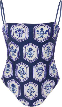 Agua by Nativa Embroidered Open-Back Swimsuit