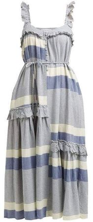 Lypie Stripe Ruffle Sleeve Maxi Dress - Womens - Blue White