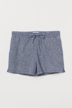 Linen-blend Shorts - Blue