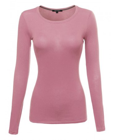 Basic Lightweight Cotton Long Sleeve Crewneck Shirt Top | 11 Clay Pink