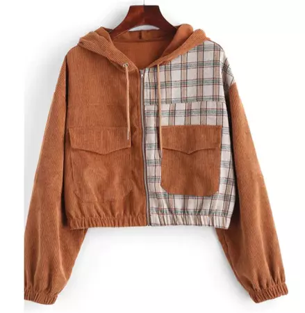 Corduroy Hipsters Flannel Color Block Zip Up Cropped Utility Jacket