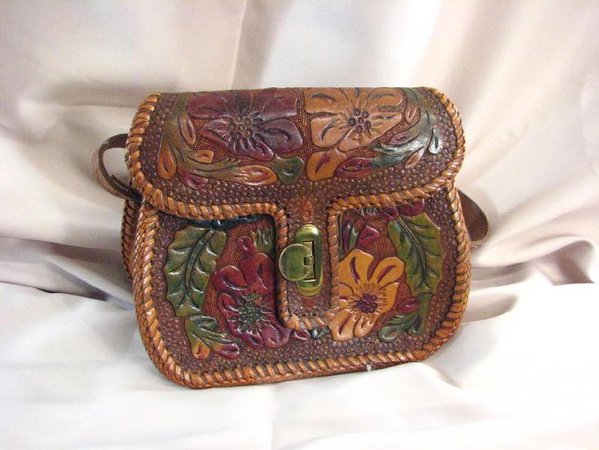 1950/60s Gorgeous Hand Tooled Natural Tan Leather Purse..... | Etsy