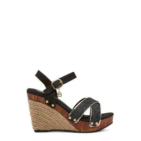 Wedges | Shop Women's Laura Biagiotti Black Ankle Strap Leather Wedges at Fashiontage | 566_SNAKE_BLACK-Black-38