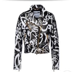 Moschino Jeremy Scott graffiti leather jacket