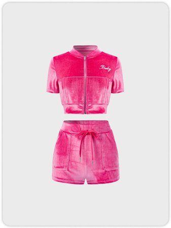 Velvet short sleeve suit | Twin set/Jumpsuit | Kollyy Matching Sets For Women Black Pink 1 Outfits | kollyy