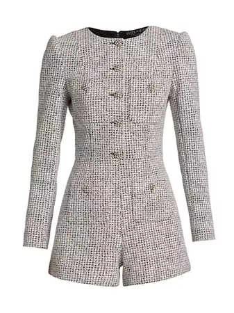 Shop Alice + Olivia Shiloh Long-Sleeve Tweed Romper | Saks Fifth Avenue