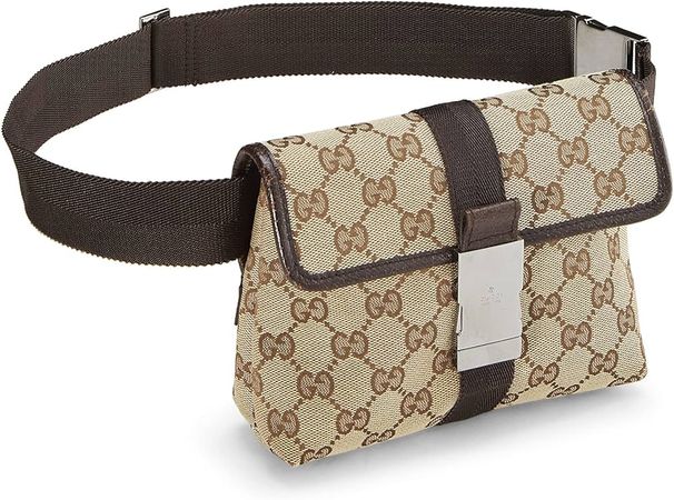 Amazon.com: Gucci, Pre-Loved Original GG Canvas Buckle Flap Belt Bag Small, Brown : Luxury Stores