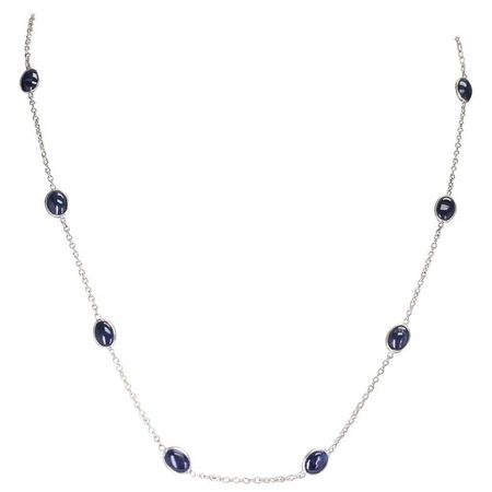 Dark Blue Sapphire Cabochon Necklace Sterling Silver Dark - Etsy Brasil