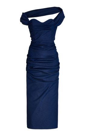 Ruched Stretch-Cotton Midi Dress By Carolina Herrera | Moda Operandi