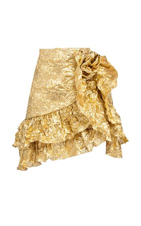 Gold Wrinkle Ruffle Skirt by Bambah | Moda Operandi