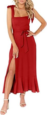 Amazon.com: ANRABESS Women's Elegant Bridesmaid Dresses Square Neck Ruffle Split Midi Formal Dress for Wedding Guest Cocktail Party 893dahong-L Red : Clothing, Shoes & Jewelry