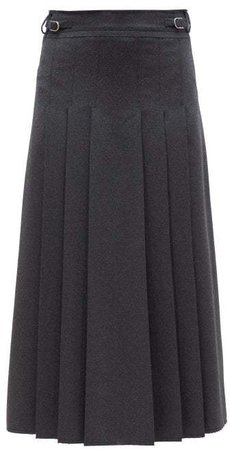 Wesley Pleated Flannel Midi Skirt - Womens - Dark Grey