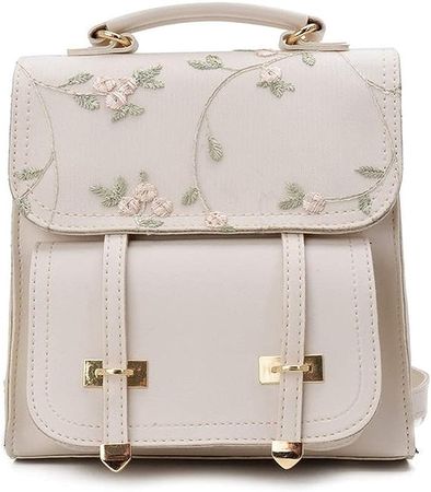 Asge | Beige Embroidered Flower Backpack