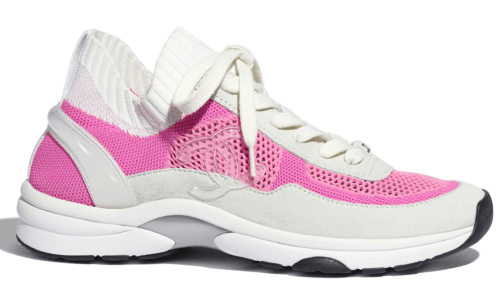 Chanel 20S White Pink Fabric CC Logo Lace Up Flat Runner Trainer Sneaker 37.5 | eBay