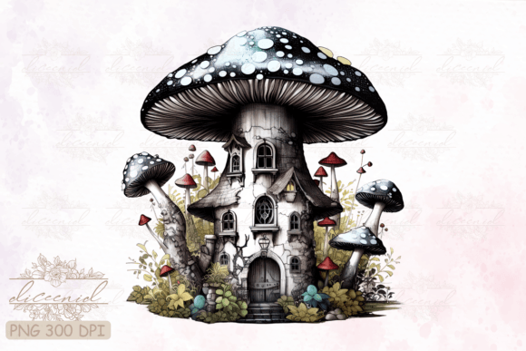 black mushroom goth fairy house