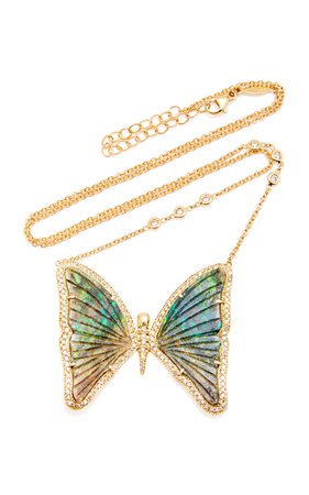 One Of A Kind 14K Yellow Gold Large Opal Butterfly Necklace by Jacquie Aiche | Moda Operandi