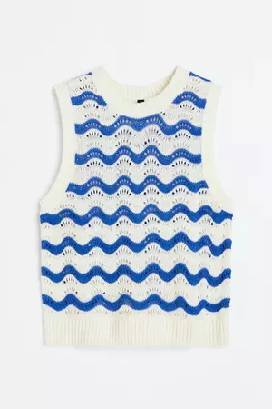 Pointelle-knit Sweater Vest - Bright blue/cream - Ladies | H&M US