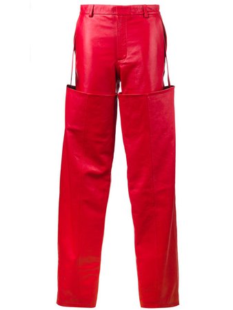 Y/PROJECT Red leather high-waisted Leather Trousers with Detachable Chaps