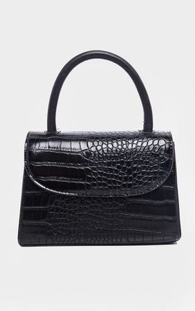 Black Croc Single Handle Cross Body Bag | PrettyLittleThing